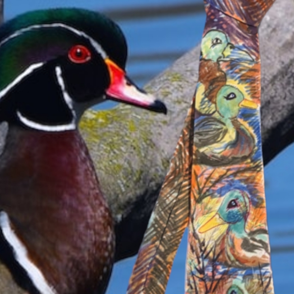 Handpainted signed Tie OOAK Wood ducks original Father's Day